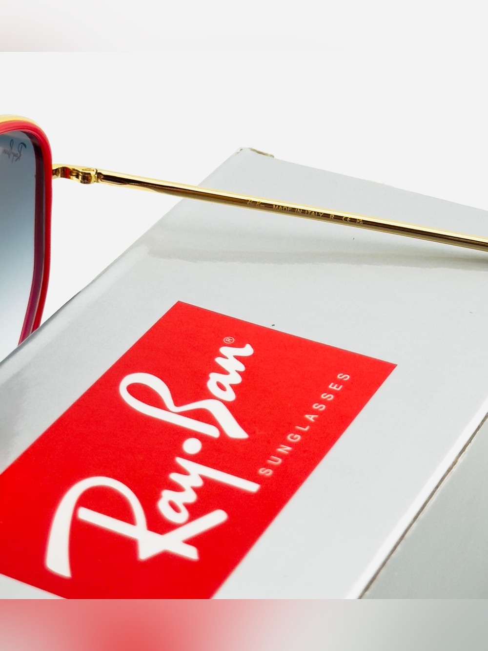 Ray-Ban Scuderia Ferrari Sunglasses RB3748M Gold Frame Light Blue Gradient Lens - Picture 11 of 15